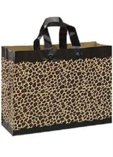 Plastic Bags 100 Leopard Cheetah Frosty Shopping Large Gift 16 x 6 x 12" Frosted