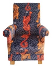 Emma Shipley Tigris Flame Orange Velvet Fabric Adult Armchair Chair Tigers Ochre