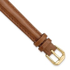 12mm 6.75" Havana Smooth Leather Gold-tone Buckle Watch Band