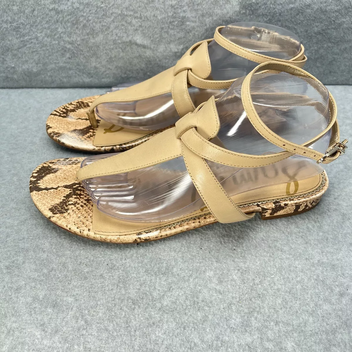 Sam Edelman Women s Leather Thong Sandals 10 Beige Ankle strap