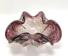 Murano Amethyst Bowl Silver Gold Aventurine Diamond Optic Art Glass Purple