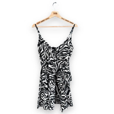 Ladies Boohoo Black White Zebra Print Belted Strappy Summer Dress Size 12