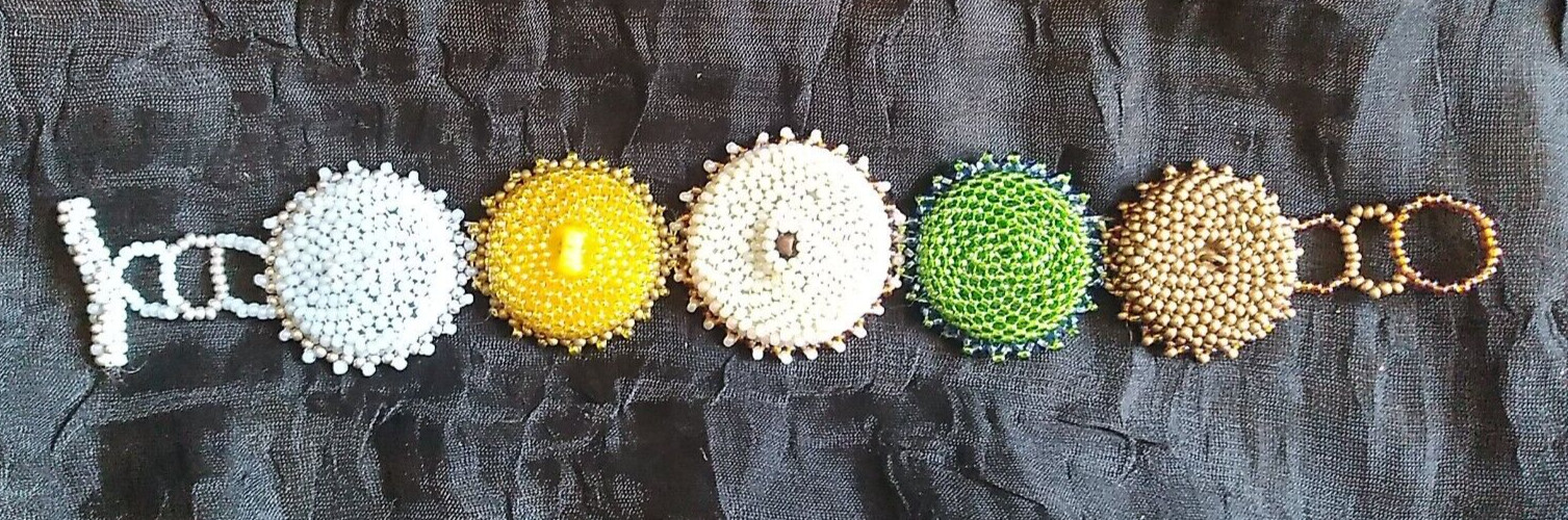 Vtg Button Bead Bracelet Macrame Toggle Pastels G… - image 6