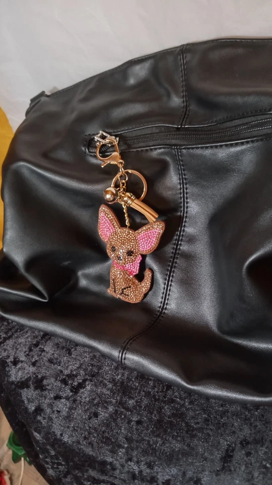 Keychain  Chihuahua With Rhinestones Gold and Pink.  - Image 3 of 4