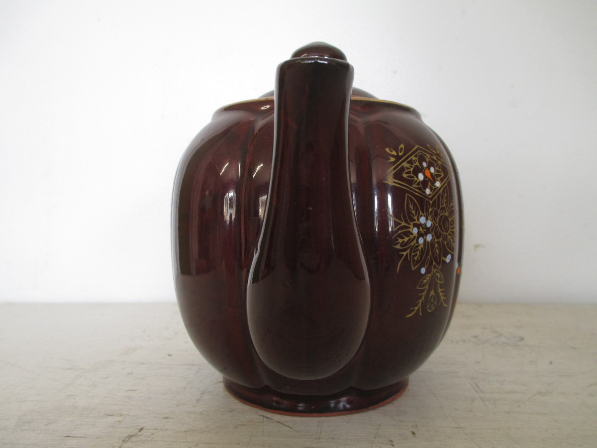 Sale ヴィンテージ ニチハン　アンティークPT ３DR 　キャビ　昭和レトロ Vintage Clay Brown Gold Trim, Tea Pot, 6