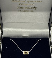 New 14K Designer Michael Genoese Genuine Citrine  Diamond Necklace White Gold