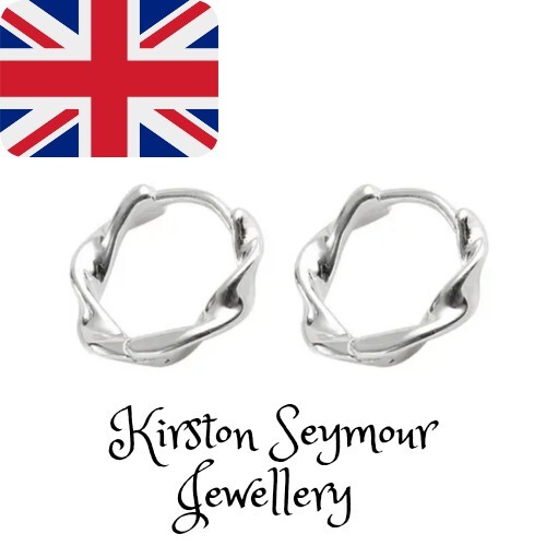 Hoop Earrings 925 Stirling Silver Twisted Trendy In Pouch Woman Jewellery UK-image