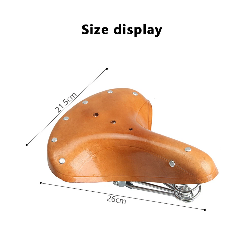 Brown Retro Bike Saddle Vintage Classic Real Genuine Leather Bicycle Spring Seat - Image 3 of 4