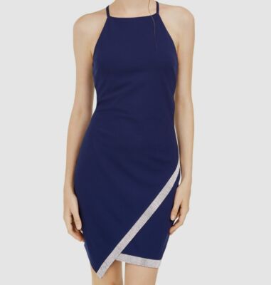 Bcx Women's Sleeveless Halter Short Cocktail Dress Blue Size XX-SMALL