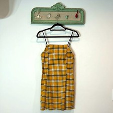 Urban Outfitters Dress Plaid Square Neck Sheath Mini Dress Yellow Women's Small
