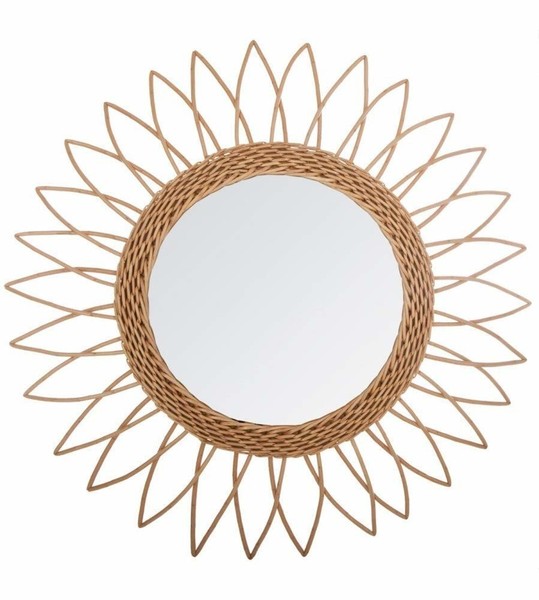 Wandspiegel Rattan Spiegel Dekospiegel Wanddeko Schminkspiegel Flurspiegel Ø50Cm-image