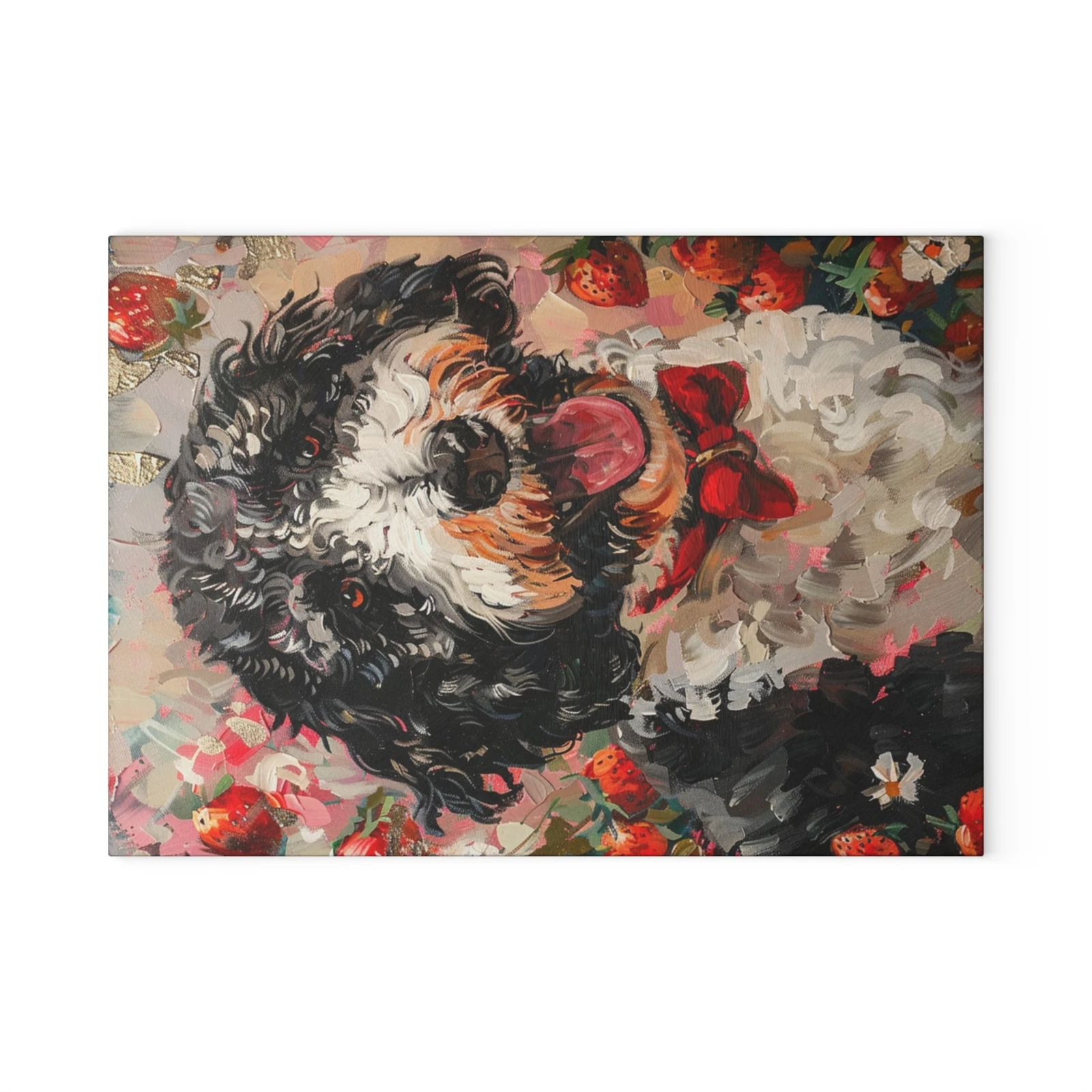 Bernedoodle Retro Strawberry Glass Cutting Board, Doodle Dog Mom Home Decor Gift