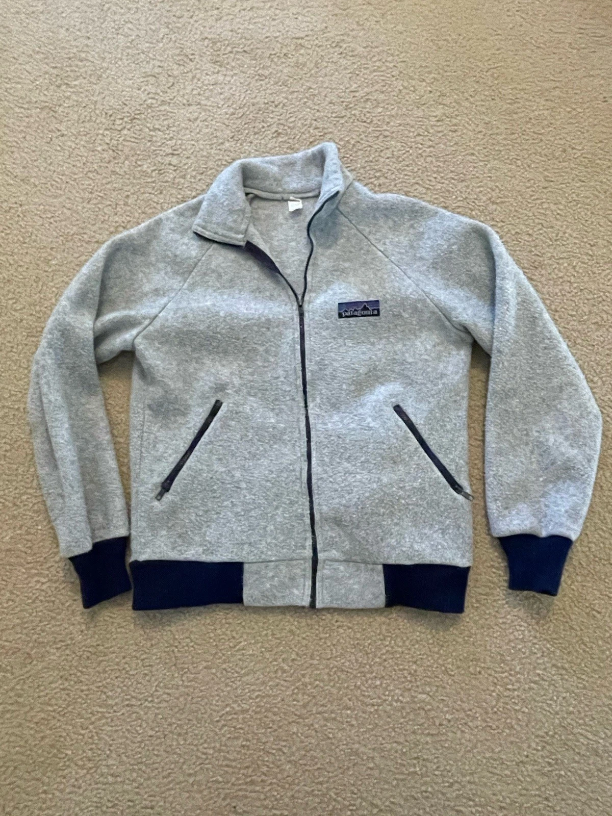 Vintage Patagonia Fleece Jacket Bomber Full Zip Medium Gray Blue