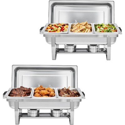 3-Well Stainless Steel Buffet Server Set - Rectangular Chafing Dish for Catering