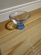 Blue Glass Flask-Shaped Sake Cup Wave Pattern Collectible, Very Good Condition