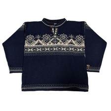 Dale of Norway Wool Knit Ski Sweater Nordic Fair Isle Drawstring Hem Size M Navy