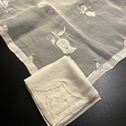 VTG MADIERA Style Organdy 34” Square Tablecloth 4 Napkins Appliqué White Linens — photo 1