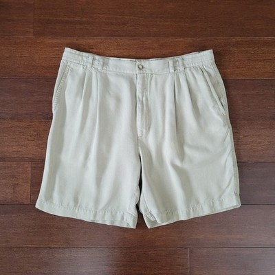 Axis Men's Khaki Pleated-Front 100% Silk Shorts Waist Size 38- 7.5'' Inseam