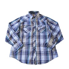 Vintage Youngbloods Western Pearl Snap Shirt Mens XL Blue Plaid Cowboy Rodeo