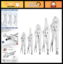 5-Piece Locking Pliers Set - Chrome-Vanadium Steel Vice Grips, Curved  Long Nos