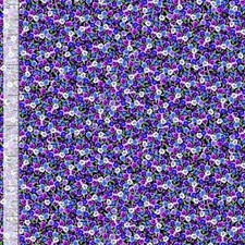 Pansy Perfection Fabric Tiny Purple Floral Black Timeless Treasures YARD