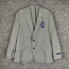 Stafford Sport Coat Mens 46 Short Green Wool Poly Check Single Vent Classic Fit