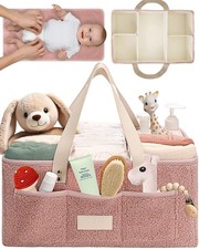 Baby Diaper Caddy Organizer with Portable Changing Mat - Teddy Fleece Diaper ...