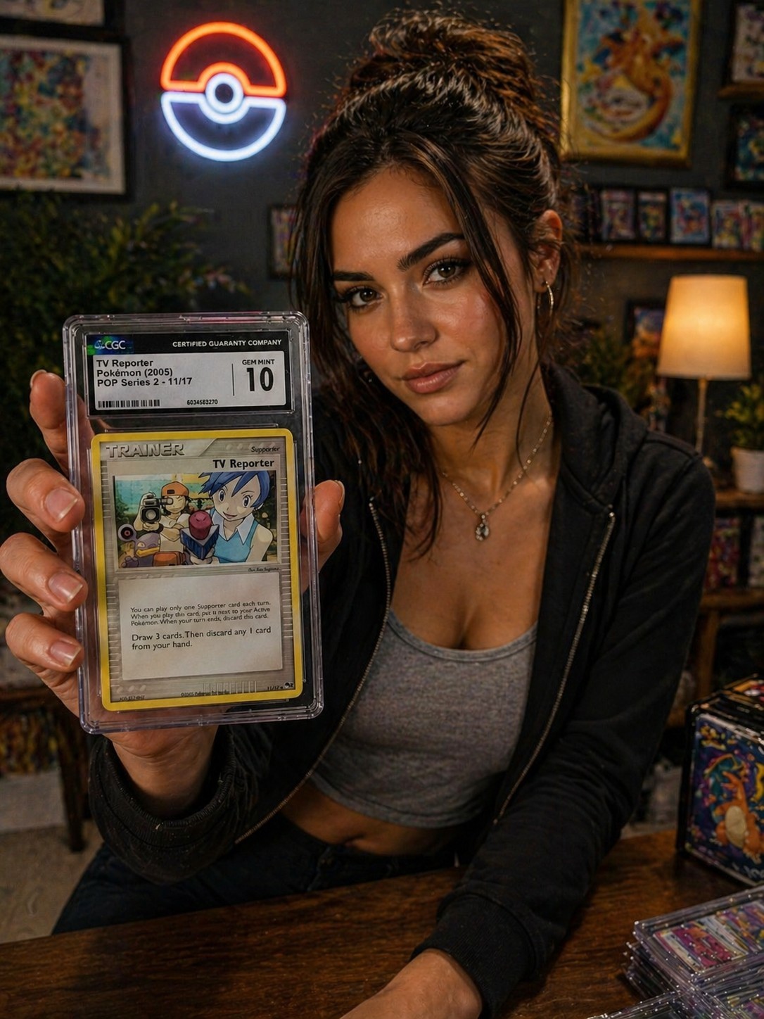 2005 Pokémon TV Reporter 11/17 POP Series 2 CGC 10 Gem Mint Trainer
