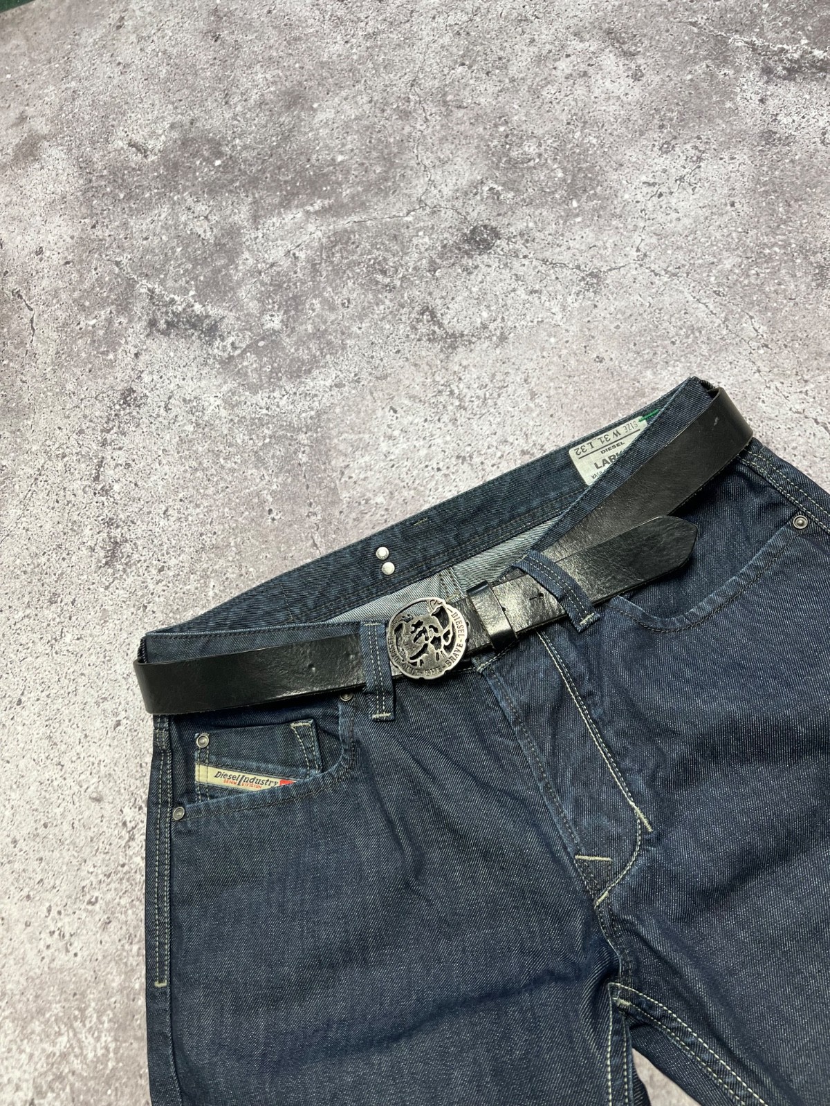 DIESEL Vintage Rare Real Leather Black Belt Streetwear Men OS Punk Head Logo image 4
