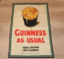 FINGAL "GUINNESS As Usual" Vintage Linen Tea Towel Face In Beer Foam Ireland