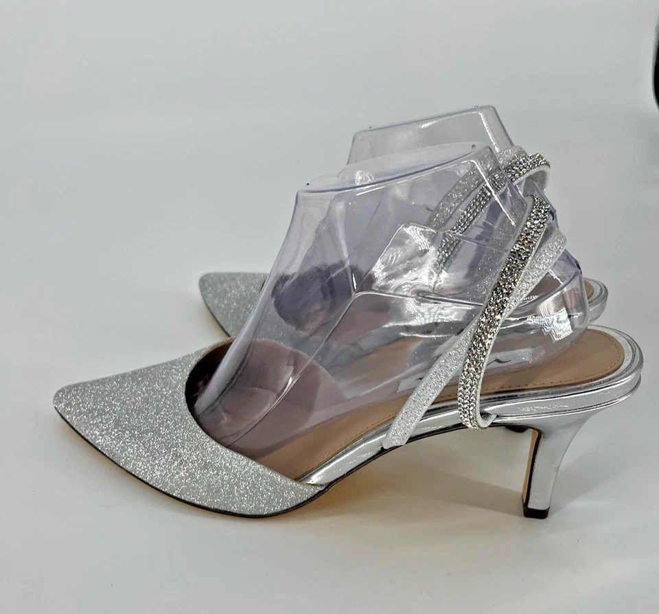 Женские туфли-лодочки Nina размер 10 серебристые со стразами с заостренным носком для вечеринки - Изображение 4 из 4