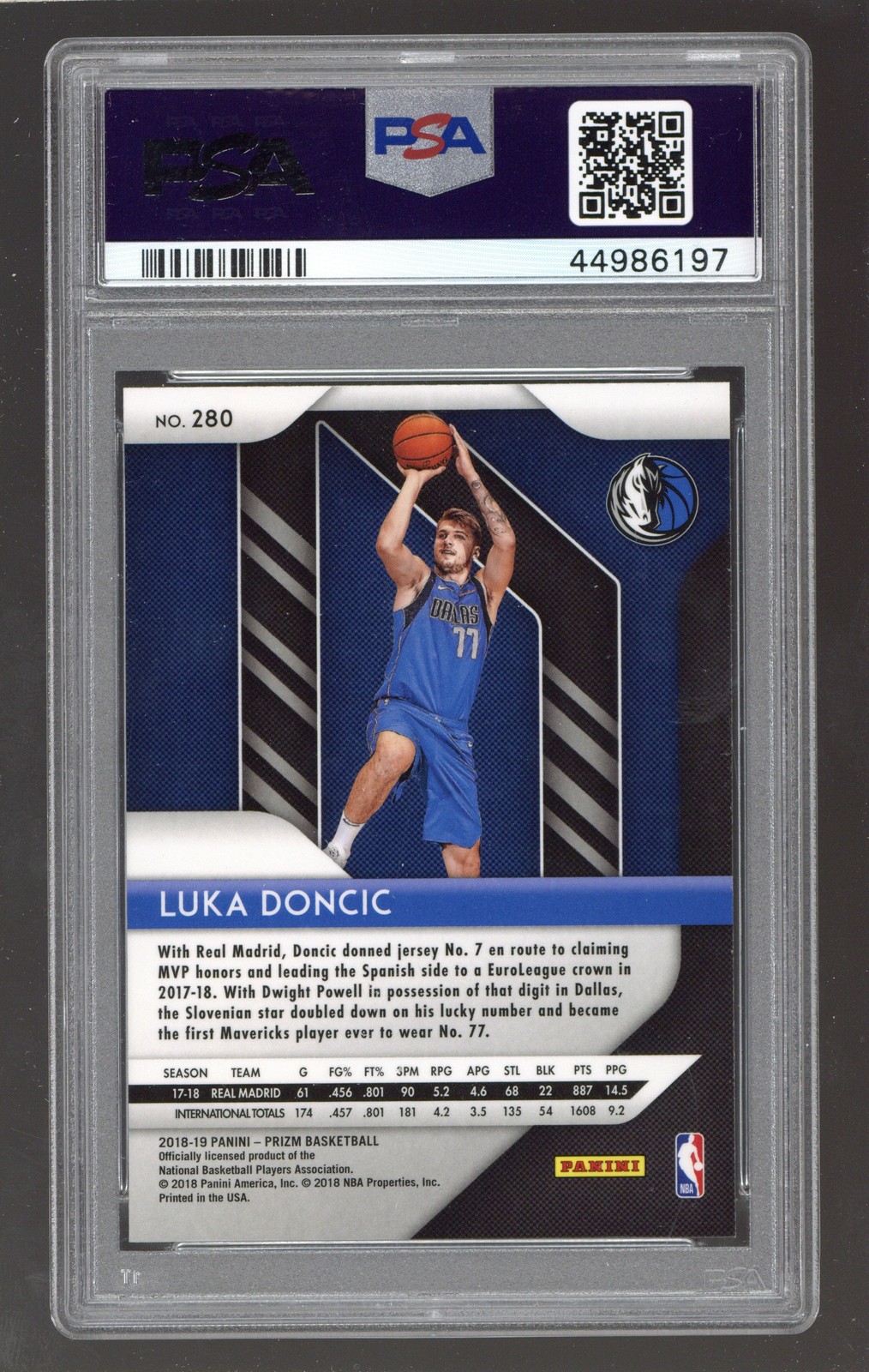 2018-19 Panini Prizm #280 Luka Doncic PSA 10 ROOKIE RC view 2