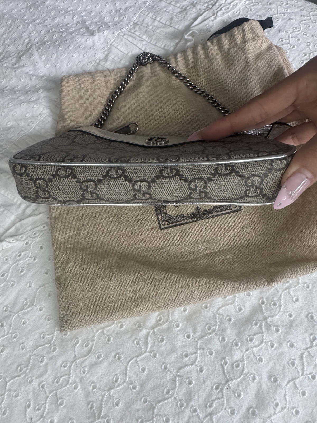 Gucci Ophidia Mini Bag Silver Pochette Bag Beige Silver HW Chain Strap — image 3