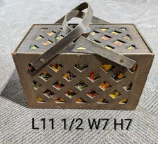 Vintage MCM Wooden Sewing/Knitting Basket 1960 Floral Fabric Diamond Lattice