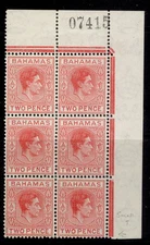 BAHAMAS GVI SG152ba, 2d scarlet, NH MINT. Cat £145. SHORT T in BLOCK x6