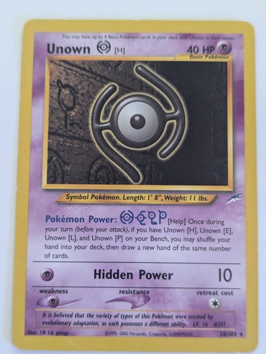 Minor Flaws Unown H 28/105  Non Holo Rare Neo Destiny Pokémon Game Trading Card