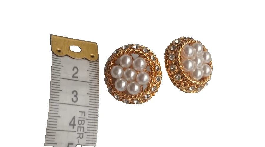 Vintage Gold-Tone Pearl & Rhinestone Dome Buttons 27mm Couture Style Set of Two - Image 3 of 4