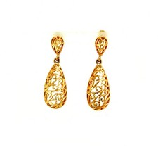 14k Yellow Gold Filigree Tear Drop Earrings New J68