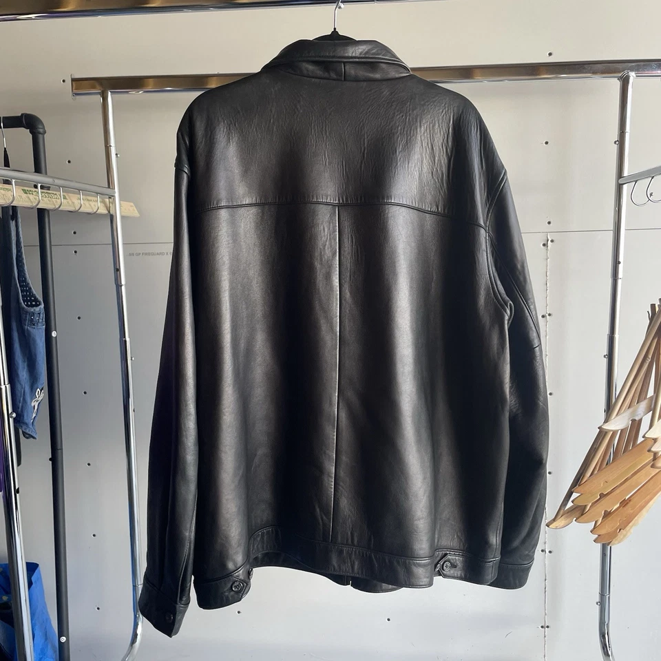 Jaqueta Polo Ralph Lauren Masculina XXL Couro Preto Zíper Completo Forrado Casaco Vintage - Imagem 2 de 4