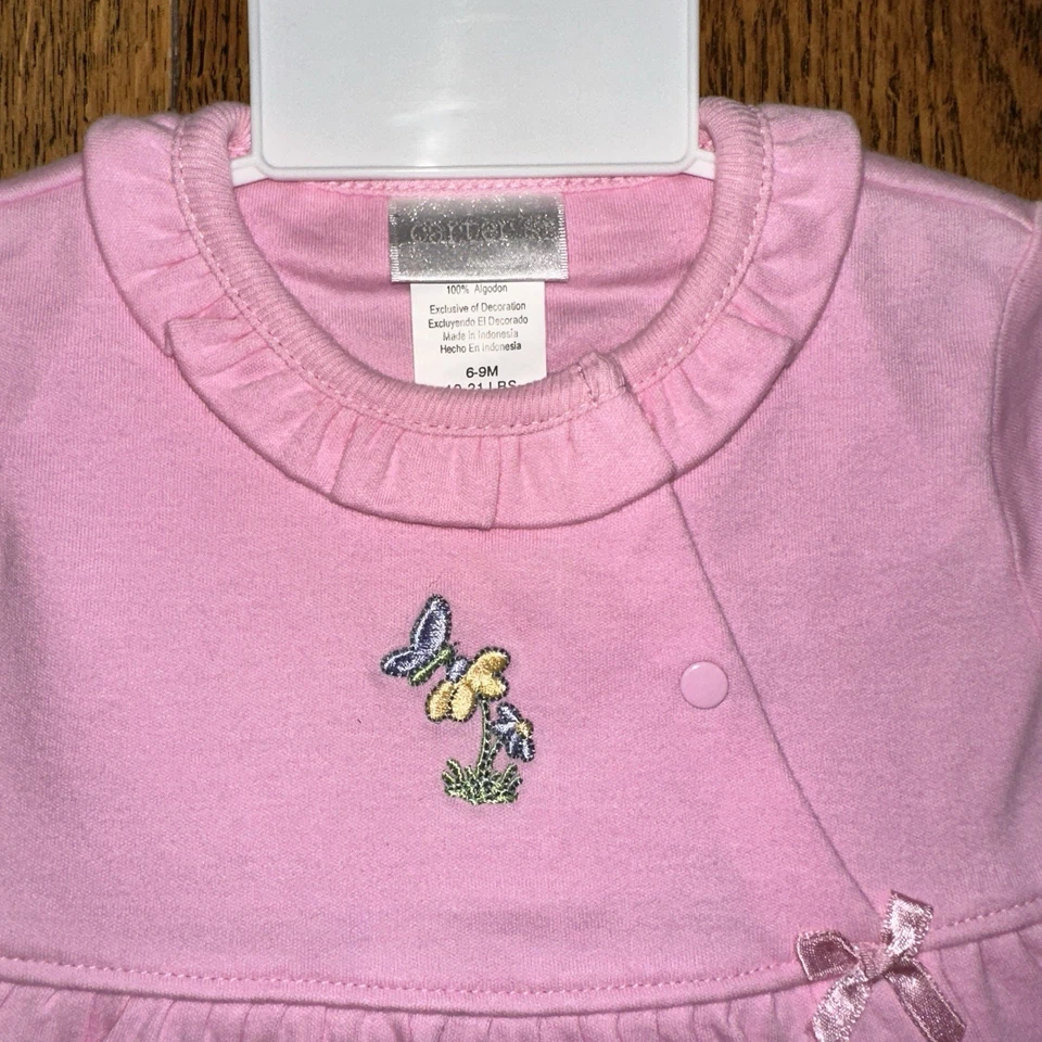 Conjunto de Vestido de Bebé Carters Años 90 Bordado Rosa Conejito Erizo 6-9 Meses De Colección Foto 3 de 4