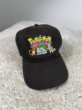 Vintage Pokemon Hat Cap Strap Back Boys Black Bulbasaur Charmander Squirtle 90s