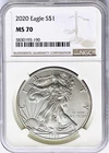 2020 $1 American Silver Eagle NGC MS70 Brown Label
