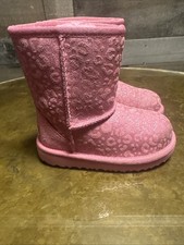 UGG Little Girls Boots Pink Leopard Cheetah Glitter Sz 9 Sherpa Lined Preppy