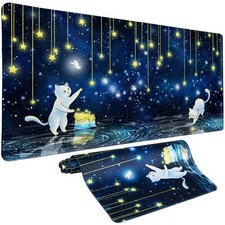 Cat Pad Desk Mat, Picking Star Cats Gaming Pad Blue Starry Sky Desk Pad Mouse...