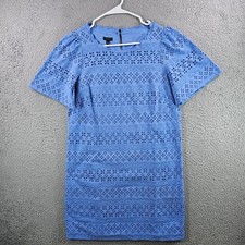 Talbots Womens Blue Cotton Eyelet Scalloped Neck Short Sleeve Shift Dress Size 2