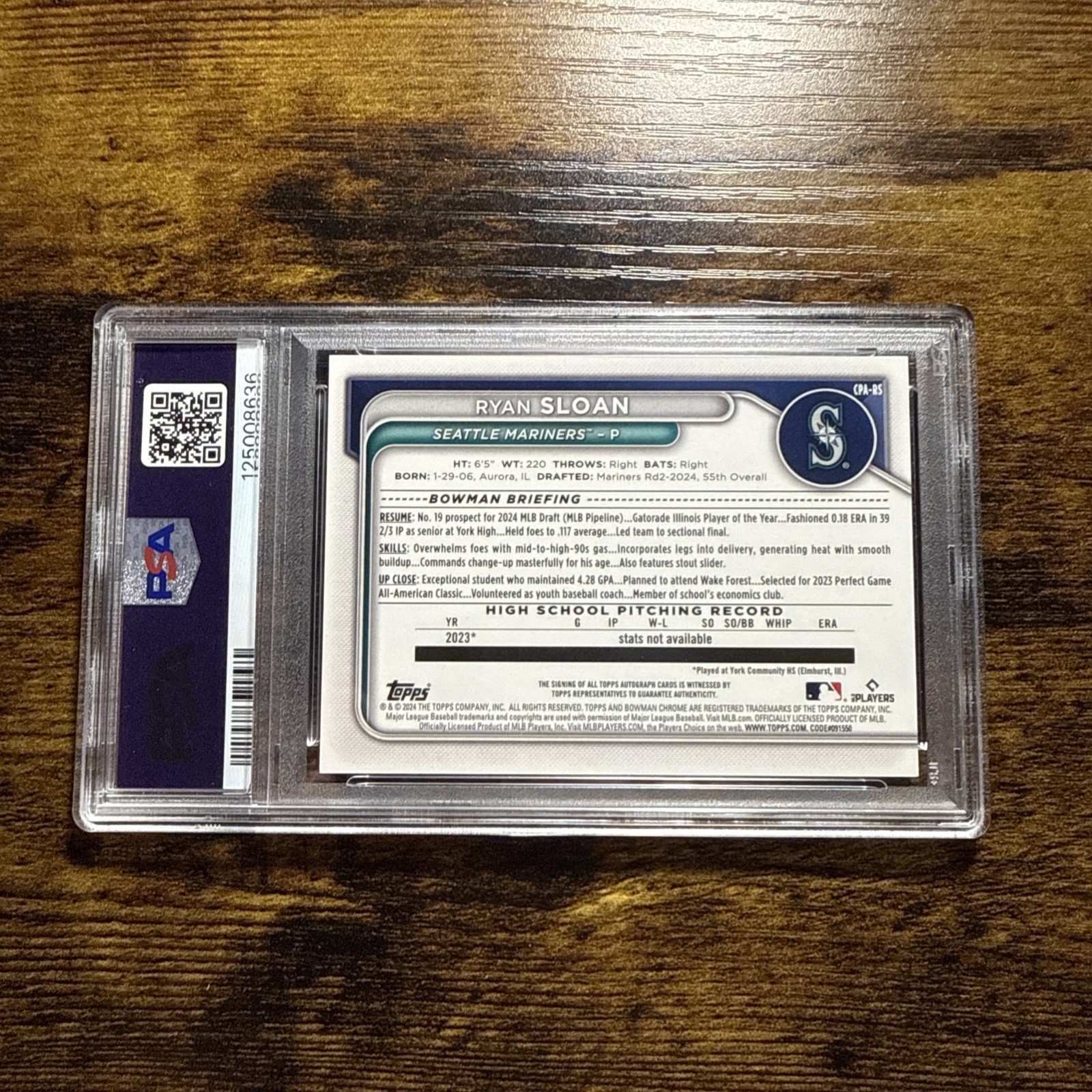 2024 BOWMAN CHROME RYAN SLOAN AUTO ROOKIE ORANGE WAVE REFRACTOR /25 PSA 10 view 2