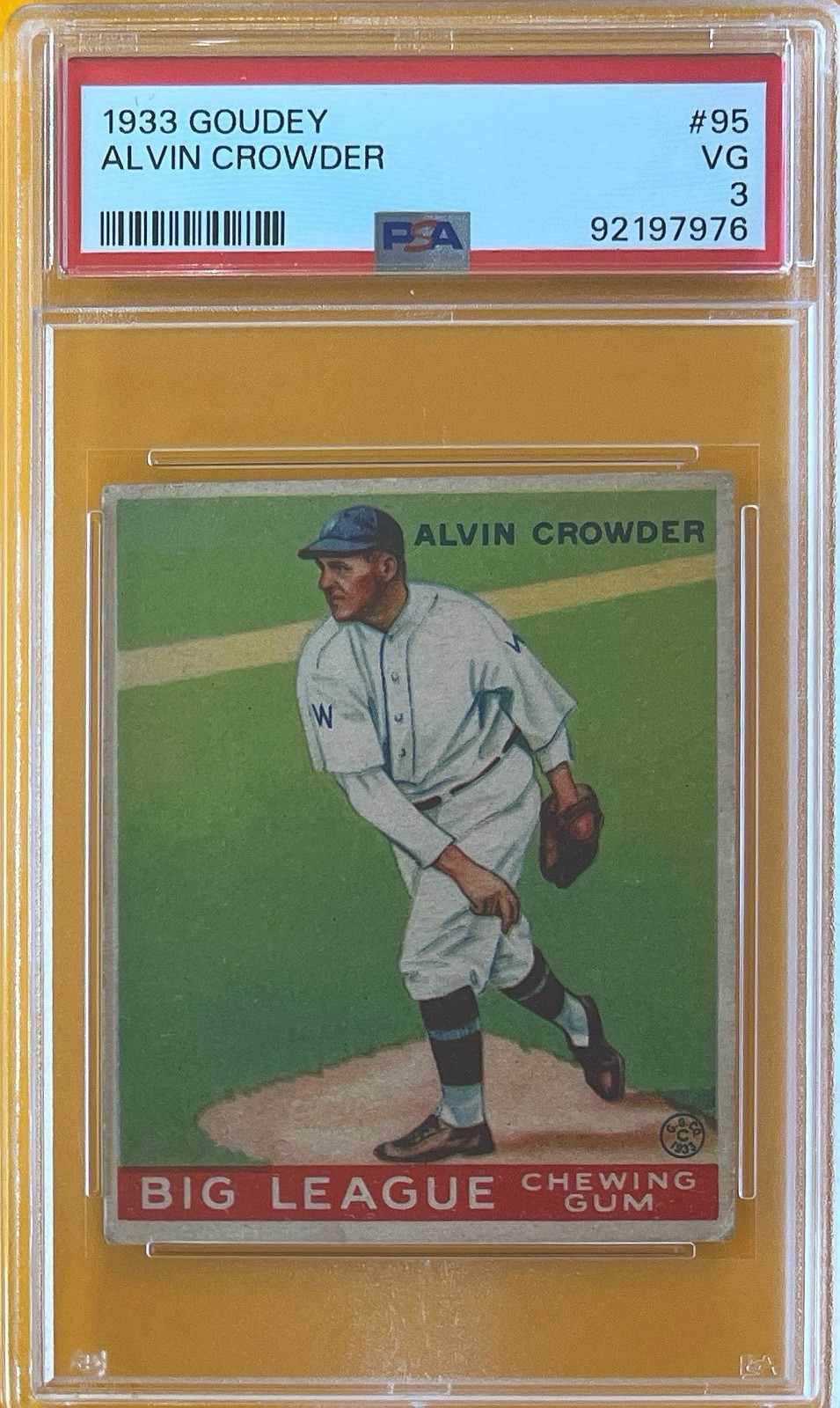 1933 Goudey - #95 ALVIN CROWDER - PSA 3 (Fresh Grade)