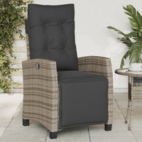 Gartensessel Mit FußTeil Verstellbar Grau Poly Rattan