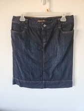 EDDIE BAUER All Season Knee Length Dark Wash Straight DENIM SKIRT Size 6