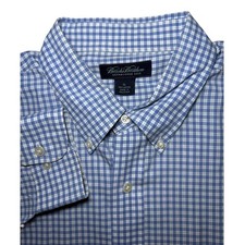Brooks Brothers Mens XL Gingham Button Down Shirt Blue White Long Sleeve